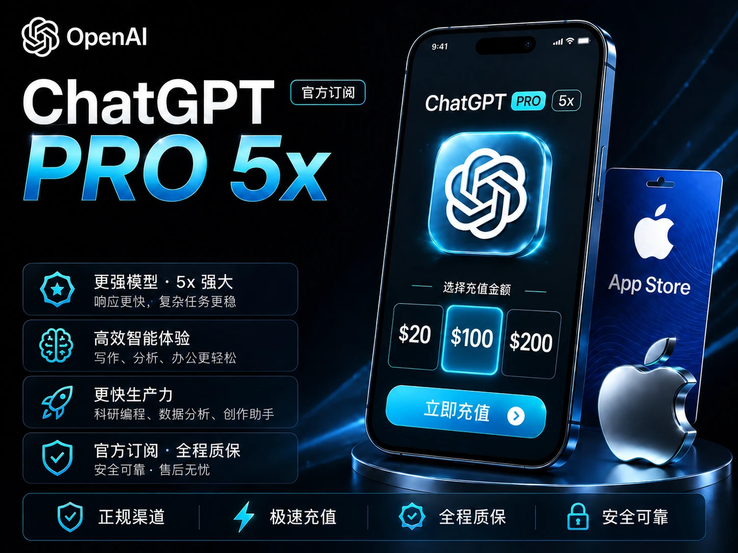 ChatGPT Pro 5x 月卡 官方正规充值 【质保30天】